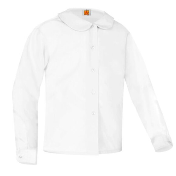 Peter Pan Long Sleeve Broadcloth Blouse - 9161 - White - Picture 1 of 1